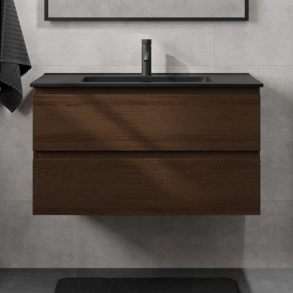 Waschtischunterschrank mit Waschbecken KENWOOD, 91 cm, Nussbaum/Schwarz