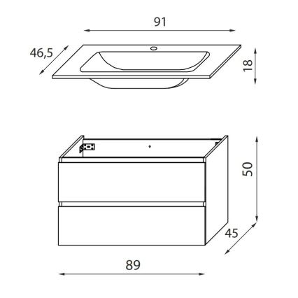 Waschtischunterschrank mit Waschbecken KENWOOD 91 cm schwarz/weiß
