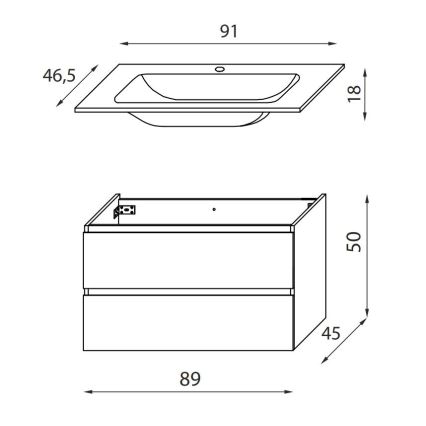Waschtischunterschrank mit Waschbecken KENWOOD, 91 cm, weiß