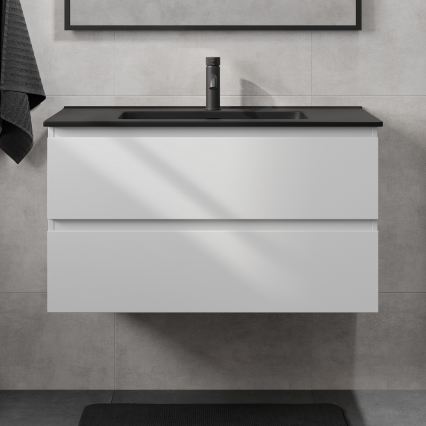 Waschtischunterschrank mit Waschbecken KENWOOD 91 cm weiß/schwarz