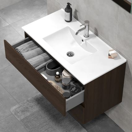 Waschtischunterschrank mit Waschbecken KENWOOD 91x50x47 cm Nussbaum