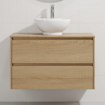 Waschtischunterschrank mit Waschbecken TRONDHEIM/DRAMMEN 90x57x46 cm Eiche/weiß