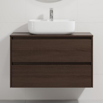 Waschtischunterschrank mit Waschbecken TRONDHEIM/KRISTIANSAND 90x57x46 cm Nussbaum/weiß