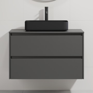 Waschtischunterschrank mit Waschbecken TRONDHEIM/LJORDAL 90x57x46 cm Anthrazit/Schwarz
