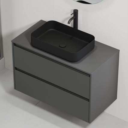 Waschtischunterschrank mit Waschbecken TRONDHEIM/LJORDAL 90x57x46 cm Anthrazit/Schwarz