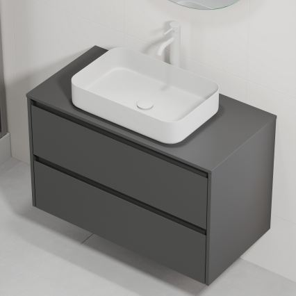 Waschtischunterschrank mit Waschbecken TRONDHEIM/LJORDAL 90x57x46 cm Anthrazit/Weiß