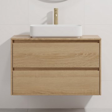 Waschtischunterschrank mit Waschbecken TRONDHEIM/LJORDAL 90x57x46 cm Eiche/Weiß
