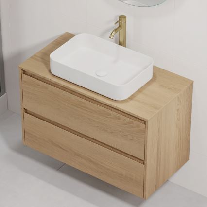 Waschtischunterschrank mit Waschbecken TRONDHEIM/LJORDAL 90x57x46 cm Eiche/Weiß