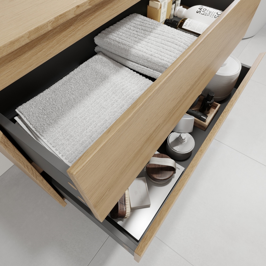 Waschtischunterschrank mit Waschbecken TRONDHEIM/LJORDAL 90x57x46 cm Eiche/Weiß