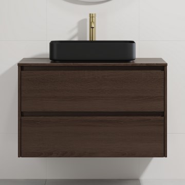 Waschtischunterschrank mit Waschbecken TRONDHEIM/LJORDAL 90x57x46 cm Nussbaum/Schwarz