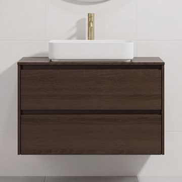 Waschtischunterschrank mit Waschbecken TRONDHEIM/LJORDAL 90x57x46 cm Nussbaum/Weiß