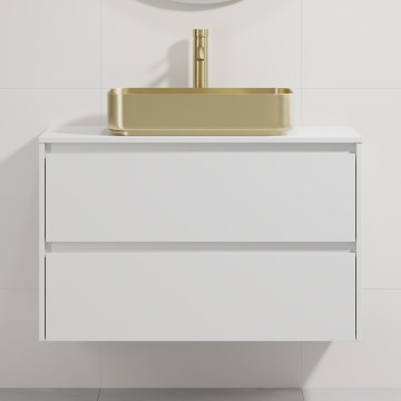 Waschtischunterschrank mit Waschbecken TRONDHEIM/LJORDAL 90x57x46 cm weiß/messing