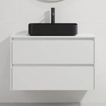 Waschtischunterschrank mit Waschbecken TRONDHEIM/LJORDAL 90x57x46 cm weiß/schwarz