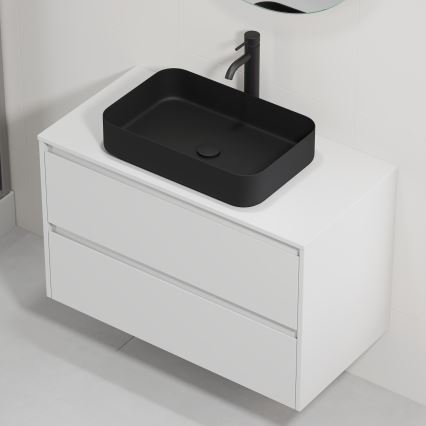Waschtischunterschrank mit Waschbecken TRONDHEIM/LJORDAL 90x57x46 cm weiß/schwarz