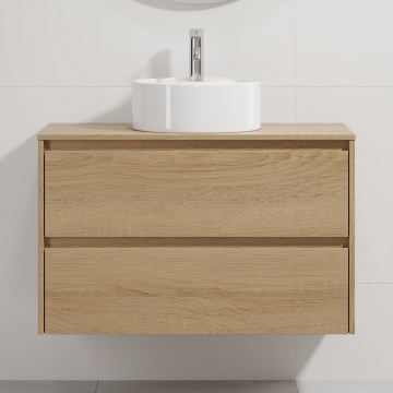 Waschtischunterschrank mit Waschbecken TRONDHEIM/VIKEDAL 90x57x46 cm Eiche/weiß