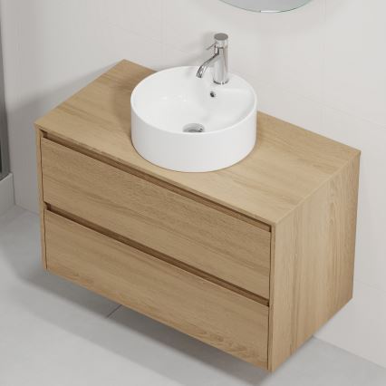 Waschtischunterschrank mit Waschbecken TRONDHEIM/VIKEDAL 90x57x46 cm Eiche/weiß