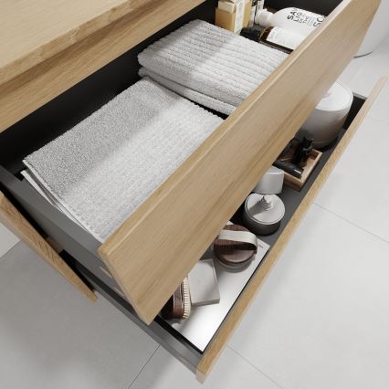 Waschtischunterschrank mit Waschbecken TRONDHEIM/VIKEDAL 90x57x46 cm Eiche/weiß