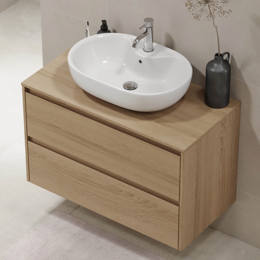 Waschtischunterschrank TRONDHEIM für Waschbecken 90x57x46 cm Eiche