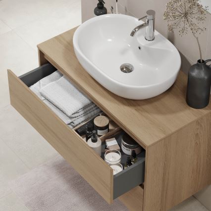 Waschtischunterschrank TRONDHEIM für Waschbecken 90x57x46 cm Eiche