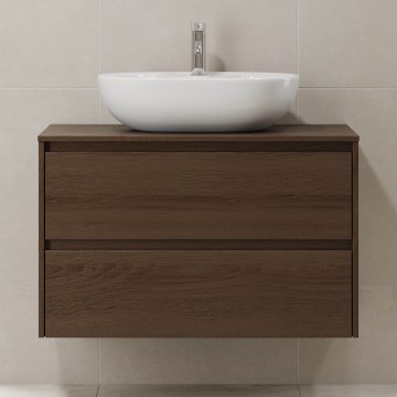 Waschtischunterschrank TRONDHEIM für Waschbecken 90x57x46 cm Nussbaum