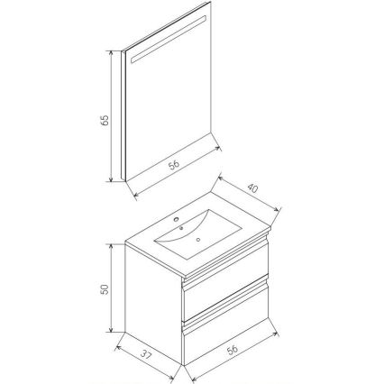 Waschtischunterschrank VEDO mit Waschbecken + LED-Spiegel LED/10W/230V IP44 schwarz