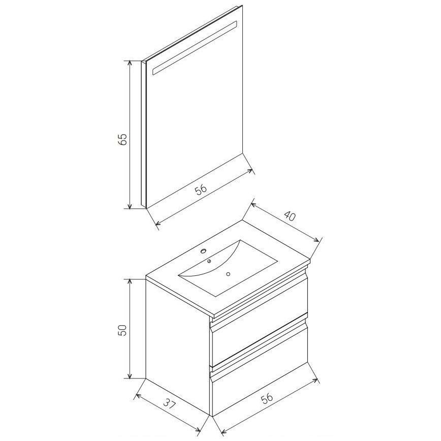 Waschtischunterschrank VEDO mit Waschbecken + LED-Spiegel LED/10W/230V IP44 schwarz