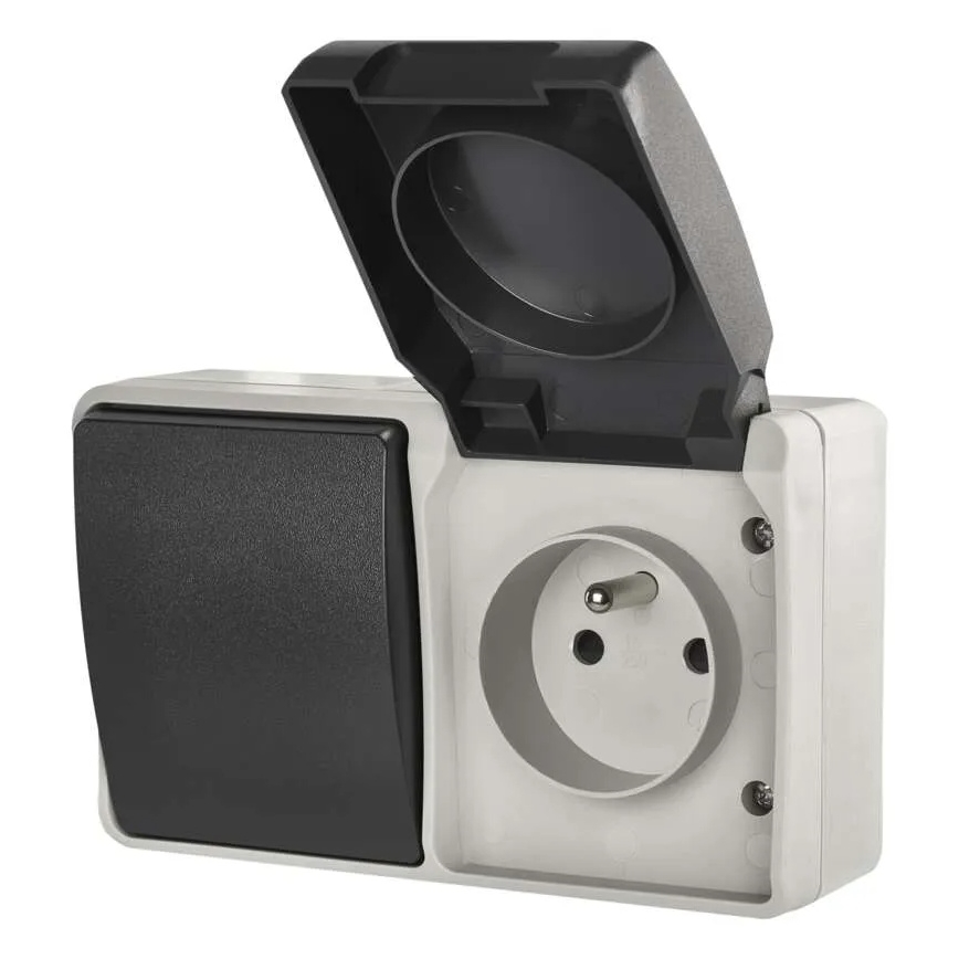 Wechselschalter Nr. 6 mit Steckdose 250V/16A IP44 grau