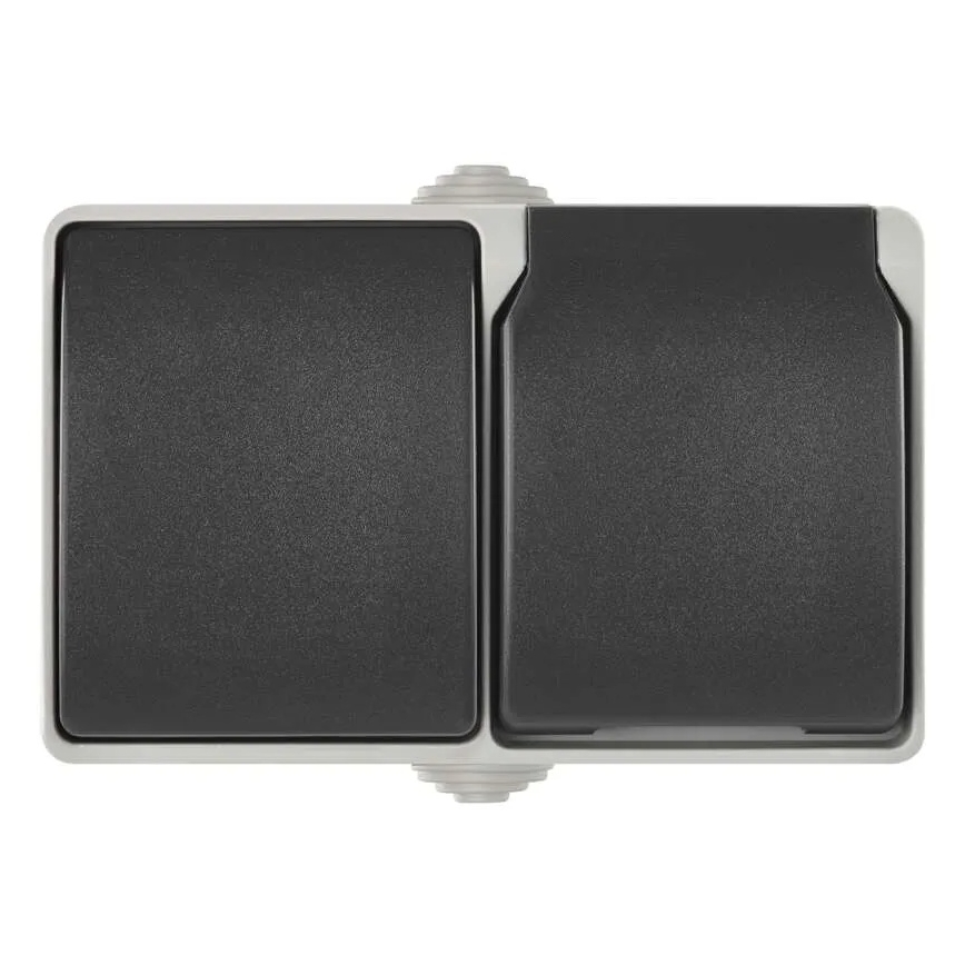 Wechselschalter Nr. 6 mit Steckdose 250V/16A IP44 grau