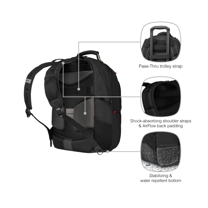 Wenger - Rucksack für Notebook 25 l 16 mit Fach für 10 Tablet Pegasus Deluxe Schwarz