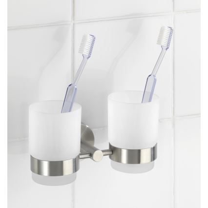 WENKO 19638100 - Zahnbürstenhalter BOSIO MATT 17,5 x 9,5 cm Edelstahl/silber