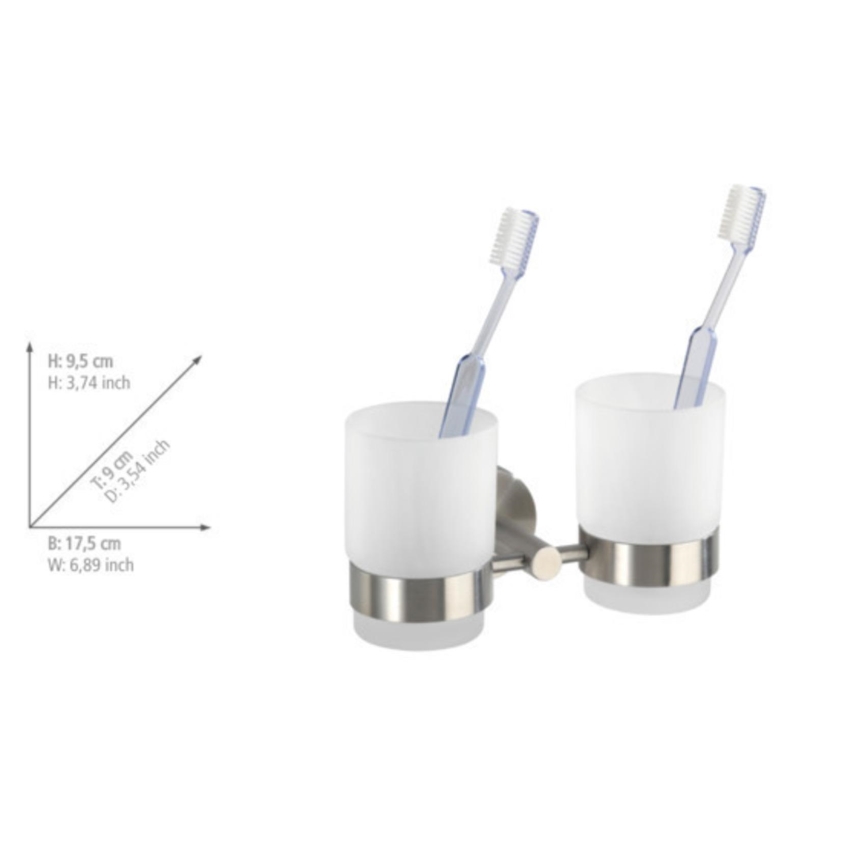 WENKO 19638100 - Zahnbürstenhalter BOSIO MATT 17,5 x 9,5 cm Edelstahl/silber