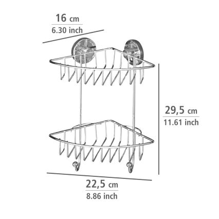 WENKO 20888100-Eckregal VACUUM-LOC rund STAHL 22,5x29,5 cm, Chrom glänzend