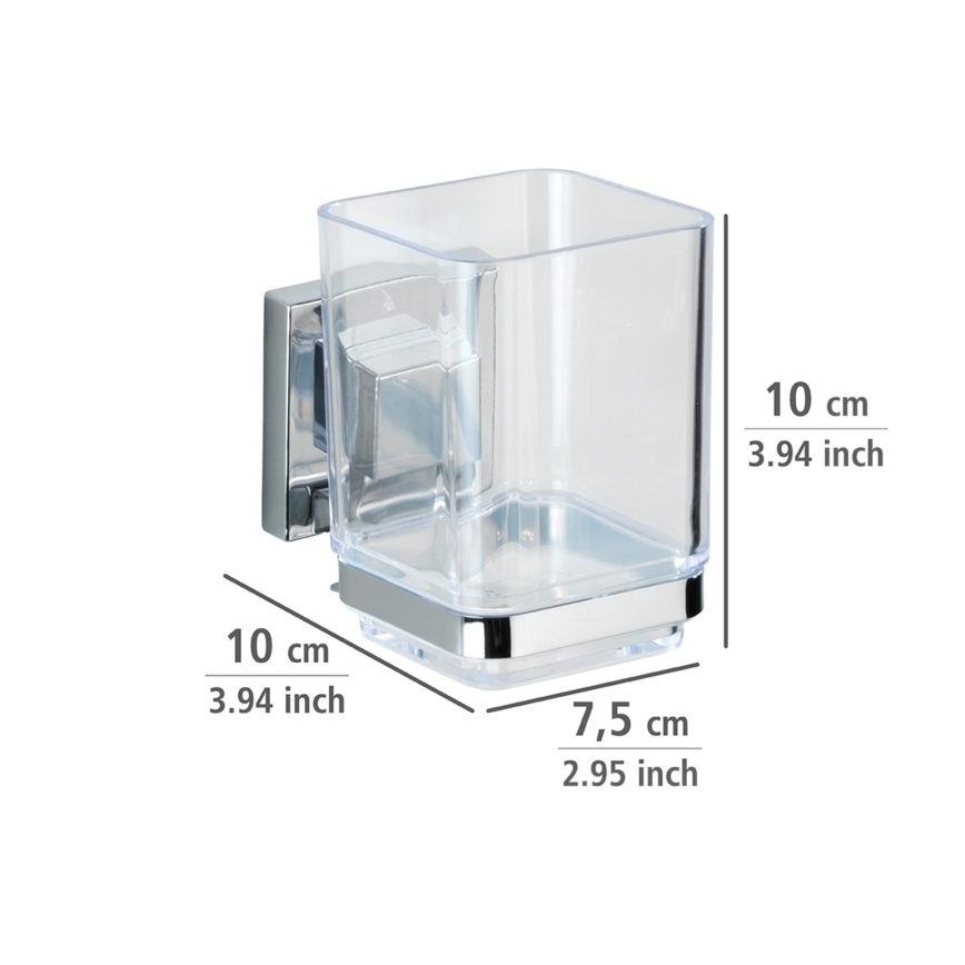WENKO 22680100 -Becher VACUUM-LOC QUADRO ED 7,5x10 cm silber/Glanzchrom/klar