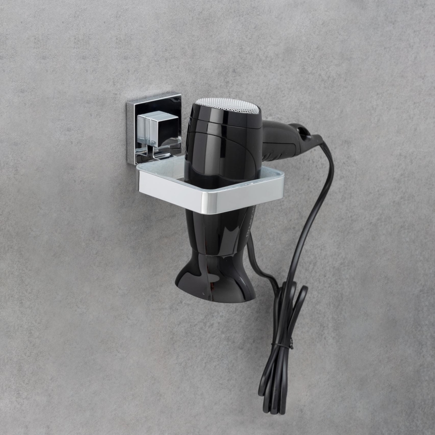 WENKO 22682100 -Föhnhalter VACUUM-LOC QUADRO ED 13,5x14 cm silber/chrom