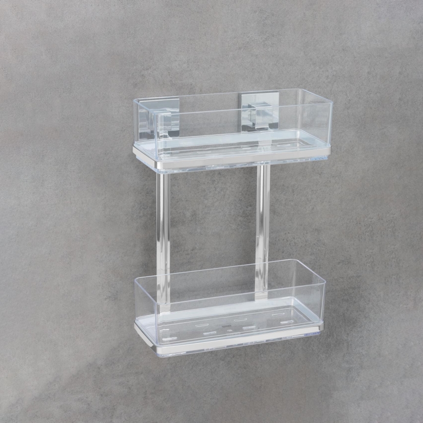 WENKO 22691100-Regal VACUUM-LOC QUADRO ED 25,5 x 32,5 cm silber/Hochglanz-Chrom/klar