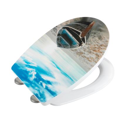 WENKO 23532100 - WC-Sitz, belastbar bis 300/350 KG, 36,5x45 cm, mehrfarbig/silberfarben