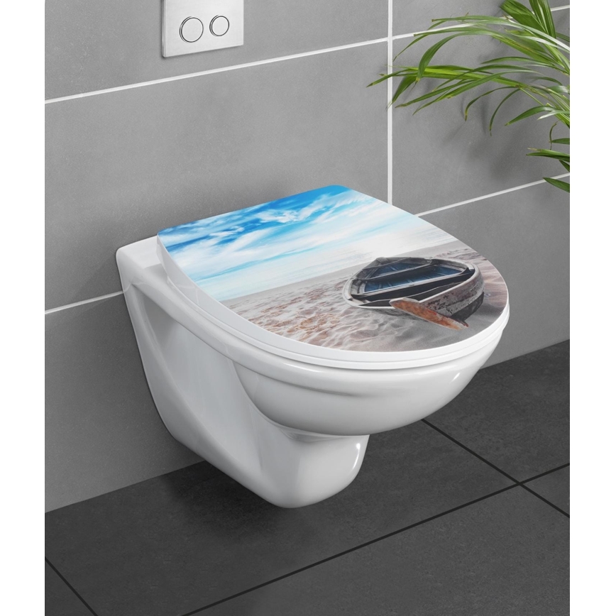WENKO 23532100 - WC-Sitz, belastbar bis 300/350 KG, 36,5x45 cm, mehrfarbig/silberfarben
