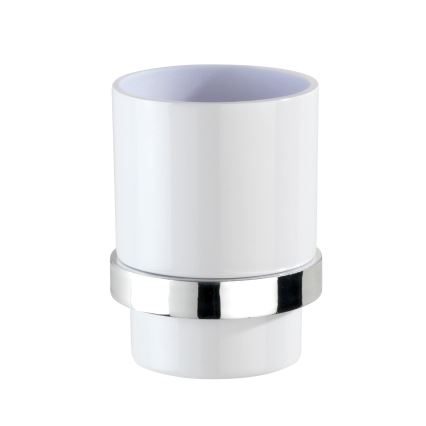 WENKO 23847800-Zahnbürstenbecher TURBO-LOC QUADRO ED. 7x9,5 cm Glanzchrom/Weiß