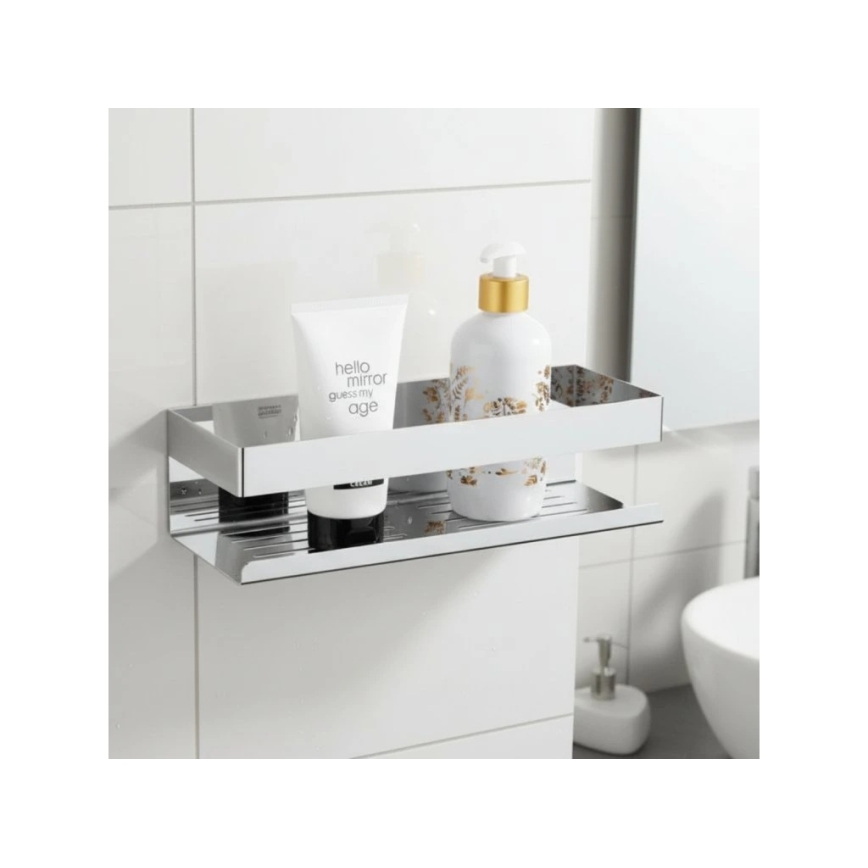 WENKO 25413100-Ablage TURBO-LOC GENOVA SHINE 30x10,5 cm silber