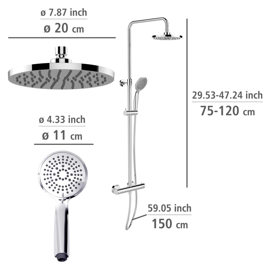 WENKO 25483100 - Duschsystem WATERSAVING SYSTEM 120 cm glänzender Chrom
