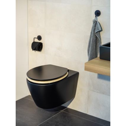 WENKO 25772100 - WC-Sitz BAMBUZA 37x44 cm schwarz/braun/hochglanzchrom