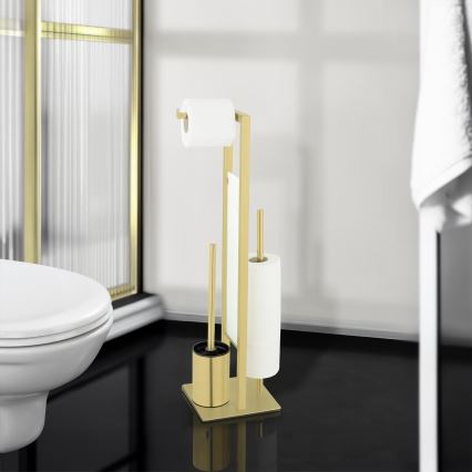 WENKO 26034100 - WC-Set RIVALTA 18x70 cm Edelstahl/Gold/Weiß/Schwarz