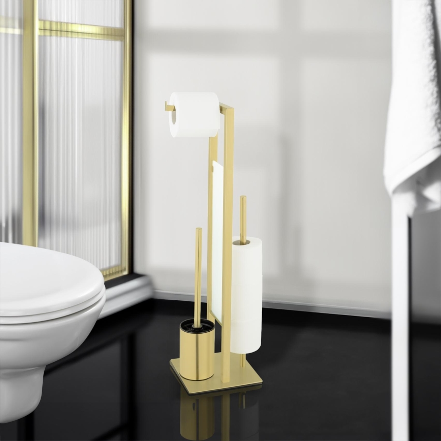 WENKO 26034100 - WC-Set RIVALTA 18x70 cm Edelstahl/Gold/Weiß/Schwarz