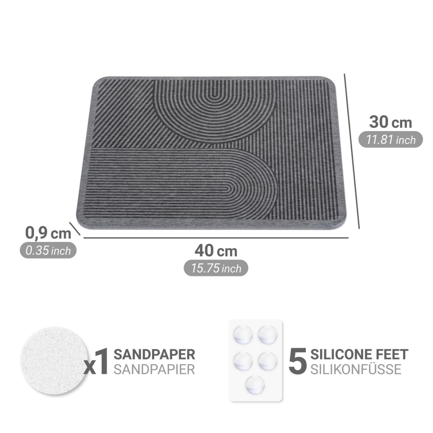 WENKO 54955100 - Abtropfmatte DAMON 40x30 cm Diatomit/grau