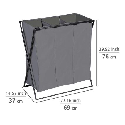 WENKO 71297800 - Wäschekorb TRIO 69 x 76 cm grau/schwarz