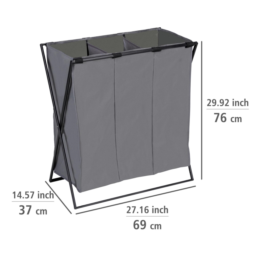 WENKO 71297800 - Wäschekorb TRIO 69 x 76 cm grau/schwarz