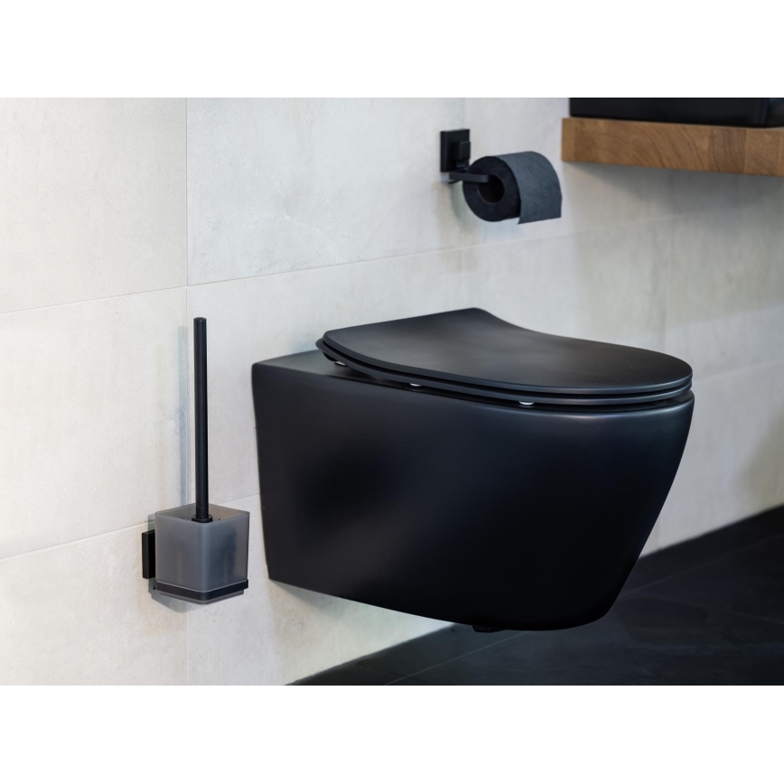 WENKO 71450800 - WC-Set VACUUM-LOC QUADRO ED 9,5 x 37 cm schwarz