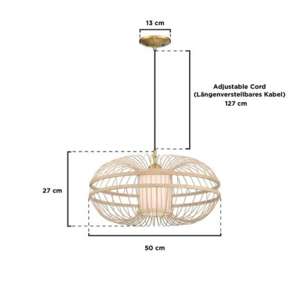 Westinghouse 61255 - Hängeleuchte an Kabel TULCEA 1xE27/60W/230V Ø 50 cm Bambus