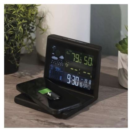 Wetterstation mit kabelloser Ladefunktion, 5V, 2×AA + 2×AAA, schwarz