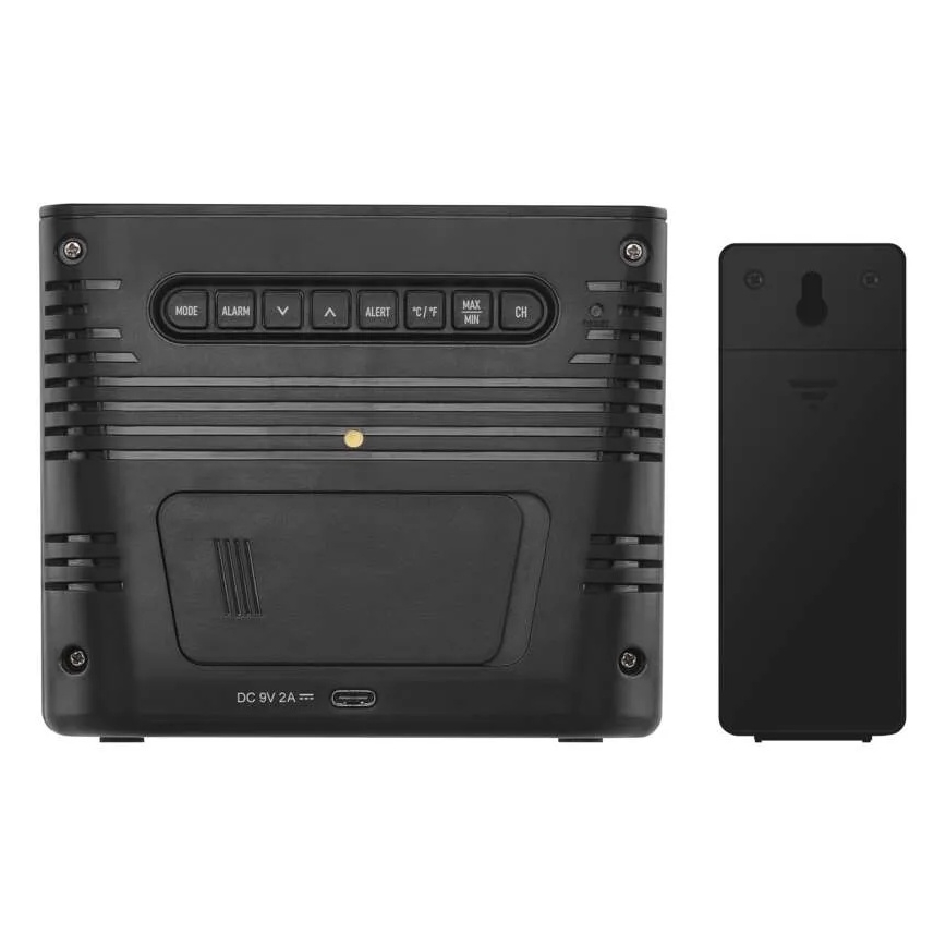 Wetterstation mit kabelloser Ladefunktion, 5V, 2×AA + 2×AAA, schwarz